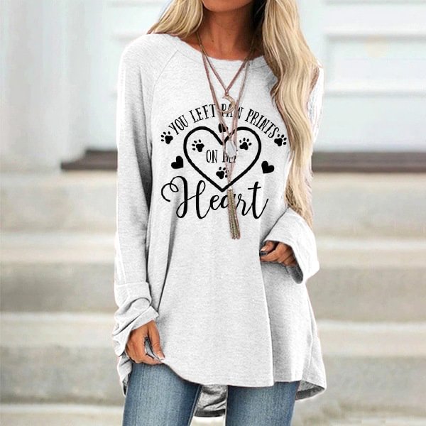 Comstylish You Left Paw Prints On My Heart Print Tunic
