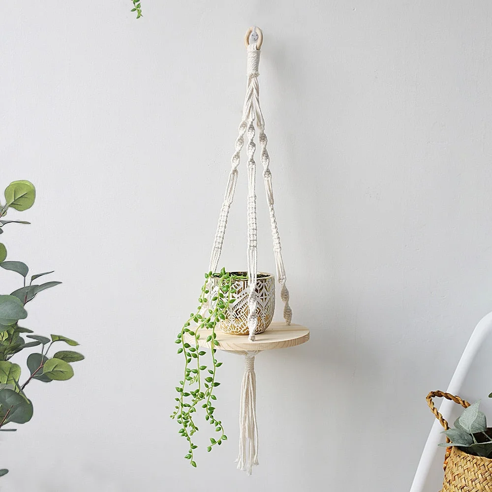Macrame Wall Shelf Boho Home Decor Shelves On Wall Candle Holder Floating Shelf for Bedroom Wood Decoration Kids Shelving