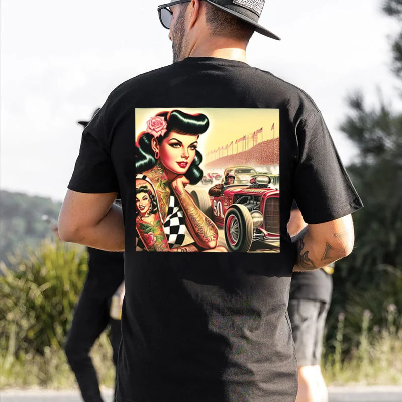 Sexy Tattooed Lady Classic Car Print Men's T-shirt