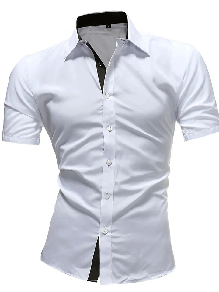 Men's Button Up Shirt Dress Shirt Collared Shirt Navy Black Red White Short Sleeve Plain Collar Wedding Work Clothing Apparel | 168DEAL