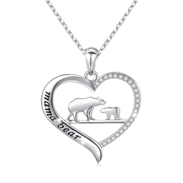 For Mother - You Are the Best Mama Bear in the World Heart Mama Bear Necklace