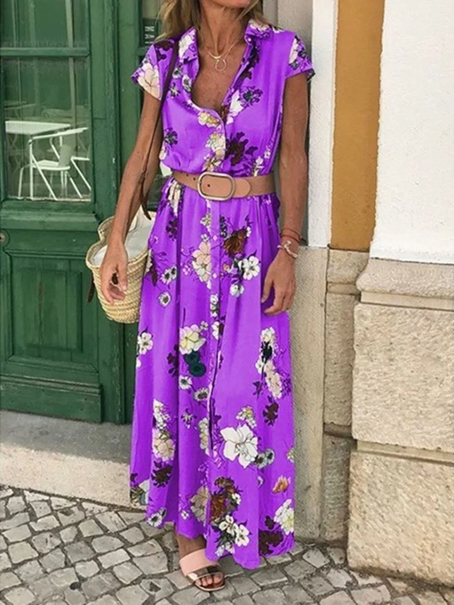 Vacation Style V-Neck Sunflower Dress