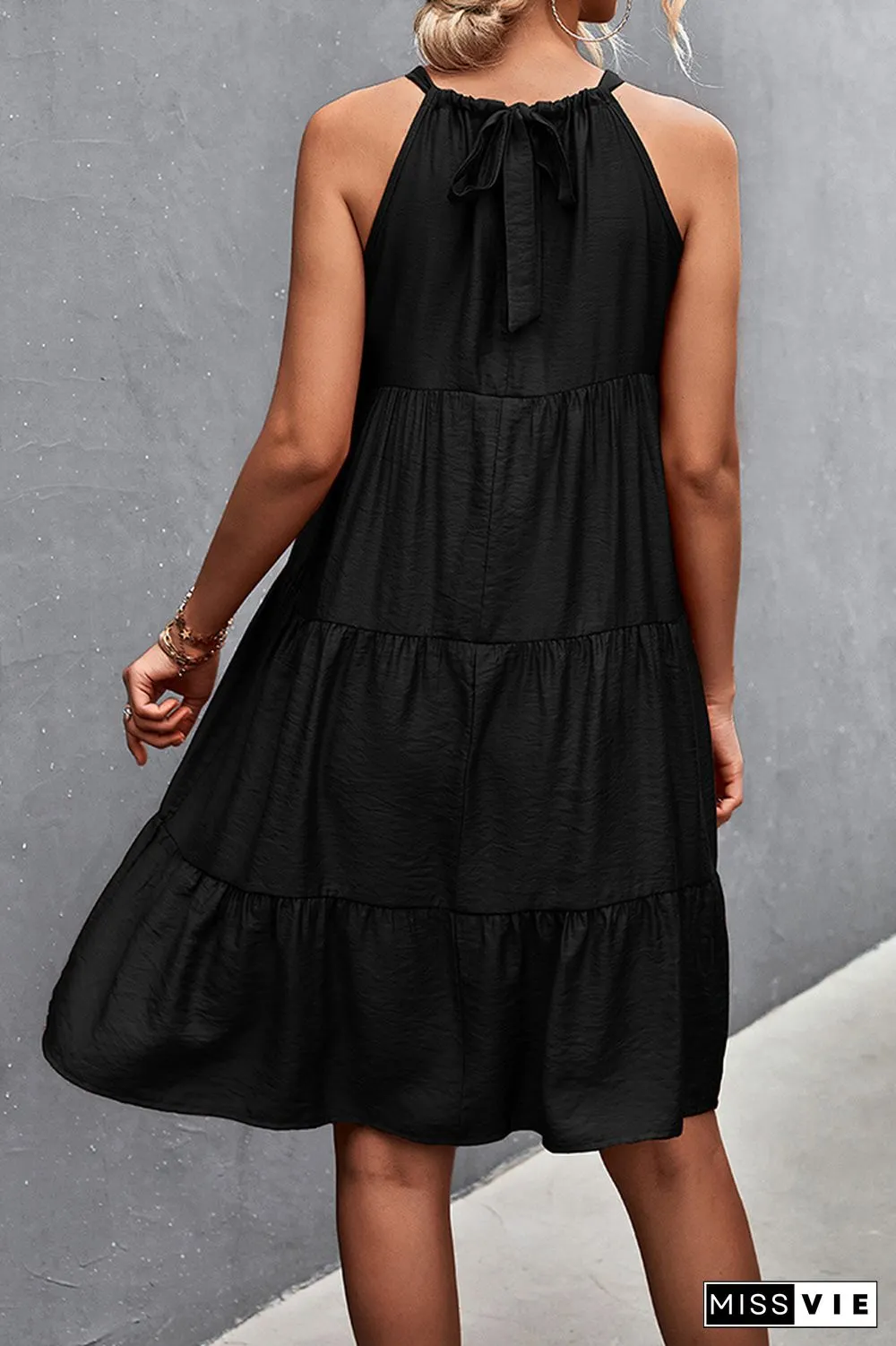 Solid Color Halter Sleeveless Midi Dress Wholesale