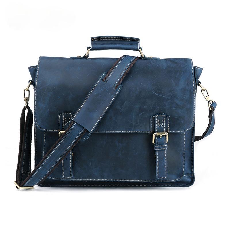 New Handmade Crazy Horse Leather Men Portfolio for 15.6" Laptop