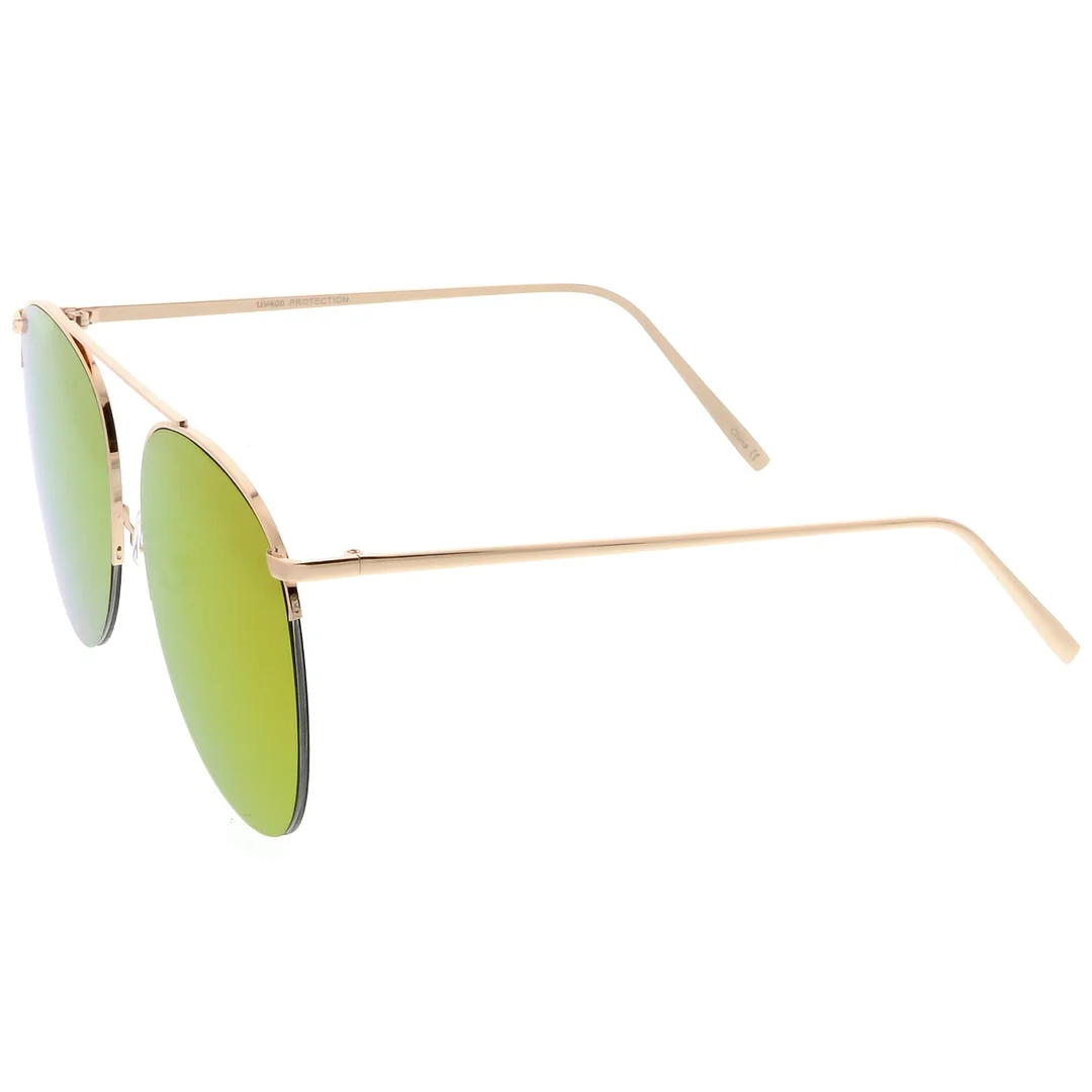 Oversize Semi-Rimless Metal Aviator glasses Crossbar Colored Mirror Flat Lens 61mm