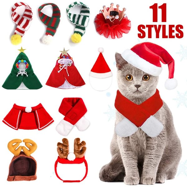 11 Styles Cat Santa Hat with Scarf Christmas Costume Set Puppy Dog Cat Santa Hat Cloak Puppy Dog Cat Christmas Costume - Shop Trendy Women's Fashion | TeeYours