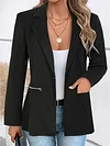 Elegant Women's Blazer Knit Jacket - Polyester Blend, Stretch, Solid Color, Long Sleeve, Zip Detail, Single Button Front, Regular Fit - Fall/Winter Collection