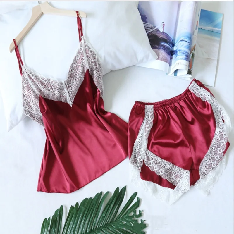 Brownm Explosion Pajamas Simulation Silk Two-Piece Pajamas Large-Size Home Underwear Pajamas Pajamas