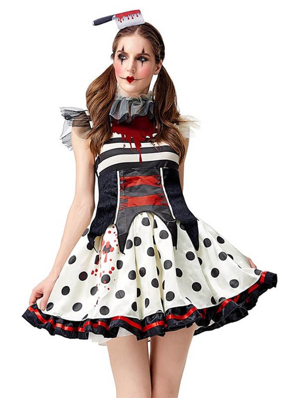Women's Sleeveless Creepy Clown Dress Halloween Costume-elleschic