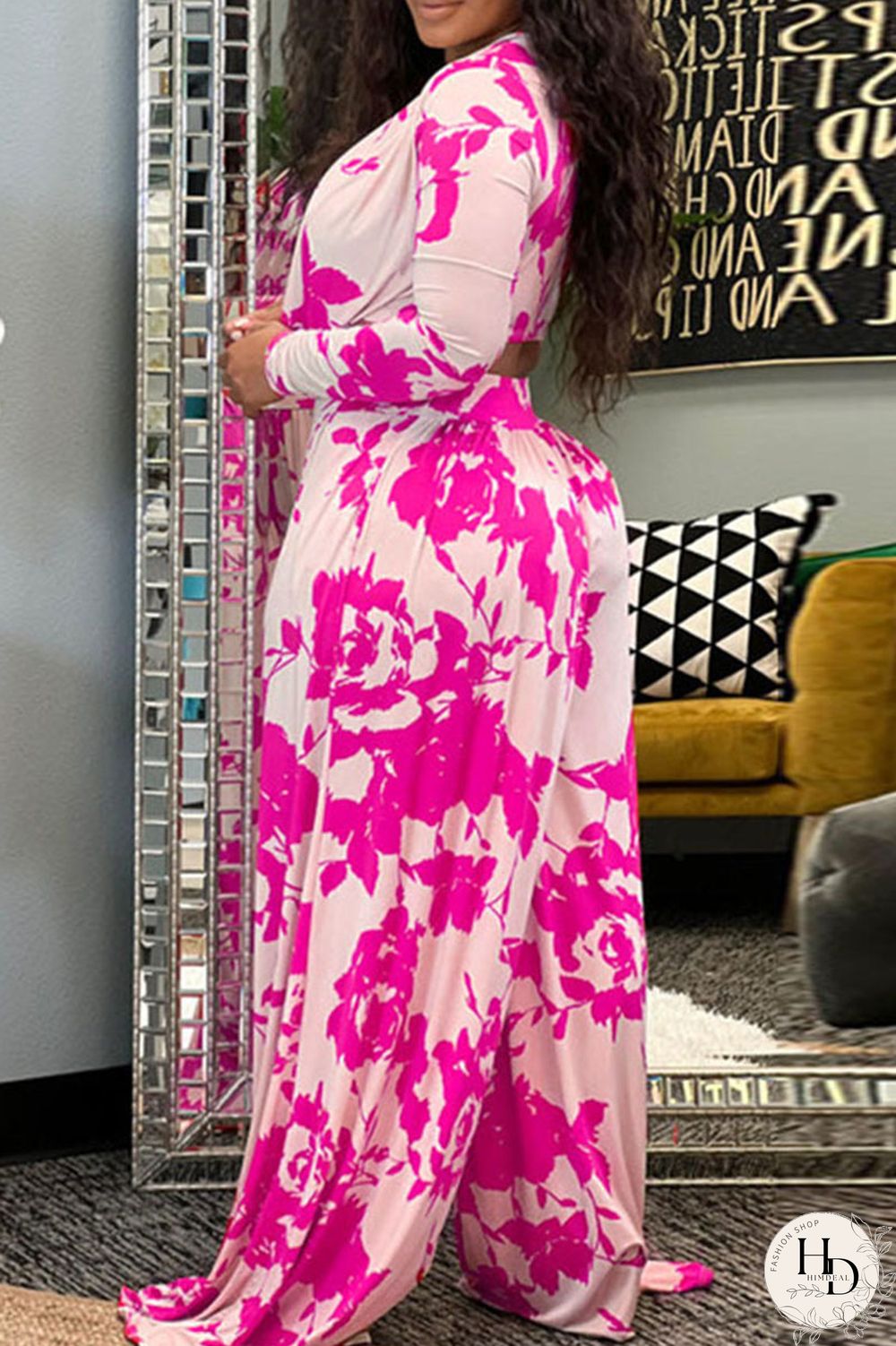 Red Casual Print Patchwork Oblique Collar Long Sleeve Two Pieces