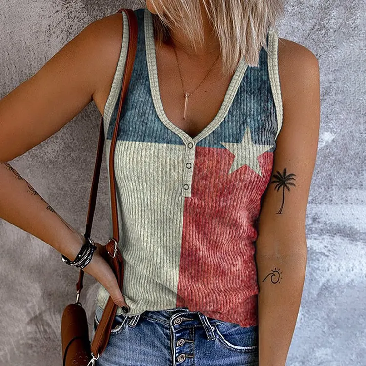 Women's Independence Day Vintage Flag Print Casual Tank Top