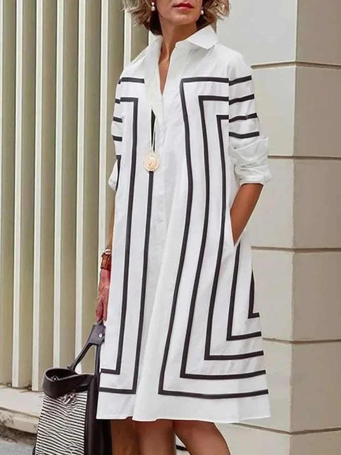Women's Casual Striped Shirt Dress