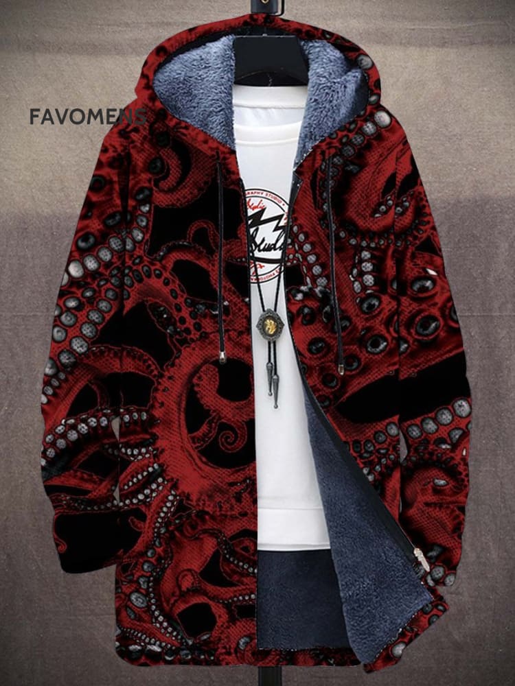 Red Octopus Foot Unisex Plush Thick Long-Sleeved Sweater Cardigan Coat Multicolor / S