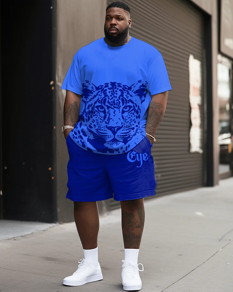Men's Plus Size Same Color Animal Leopard Print T-Shirt Shorts Suit