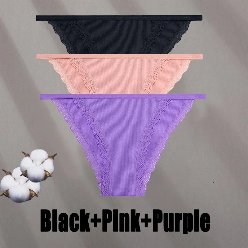 Billionm Women Sexy Lace Panties Cotton Breathable Underwear G-String Intimates Lingerie Female Solid Color Soft Underpants