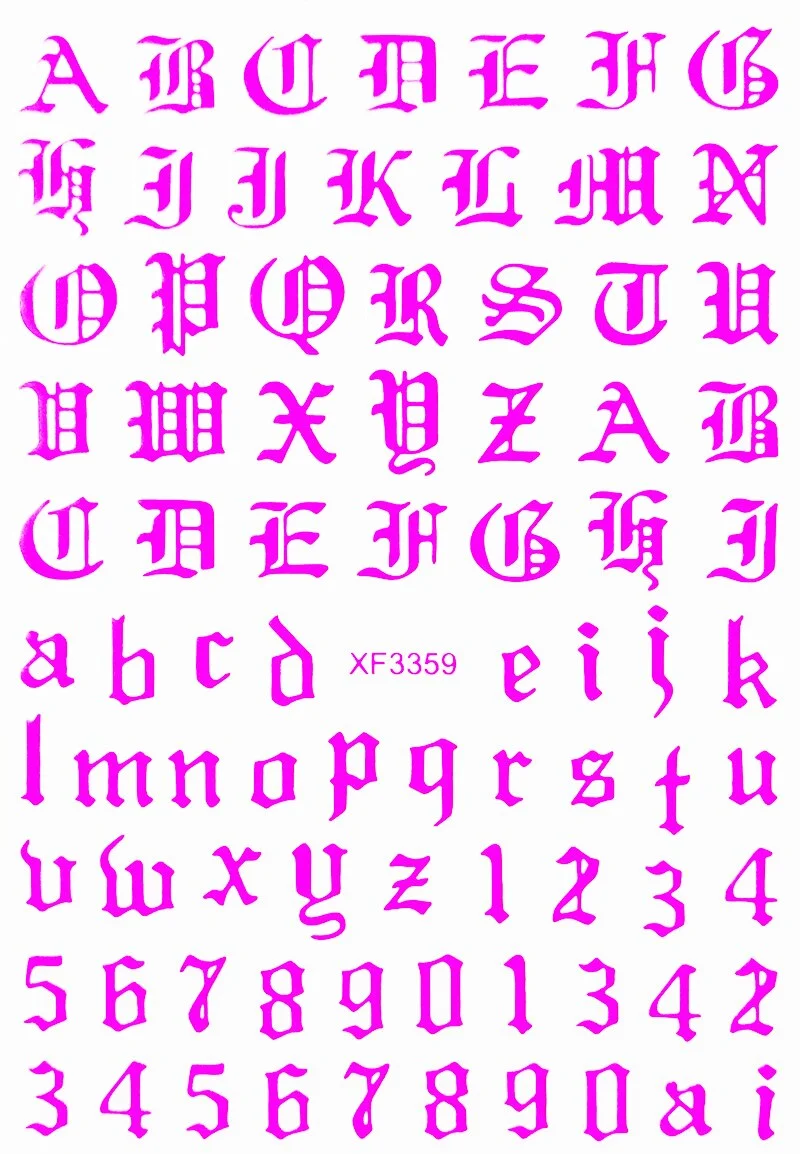 2020 Old English Font Nail Stickers Manicure Design Decoration 3D Nail Art Decal Back Glue Stickers for Nails Decal Decoration