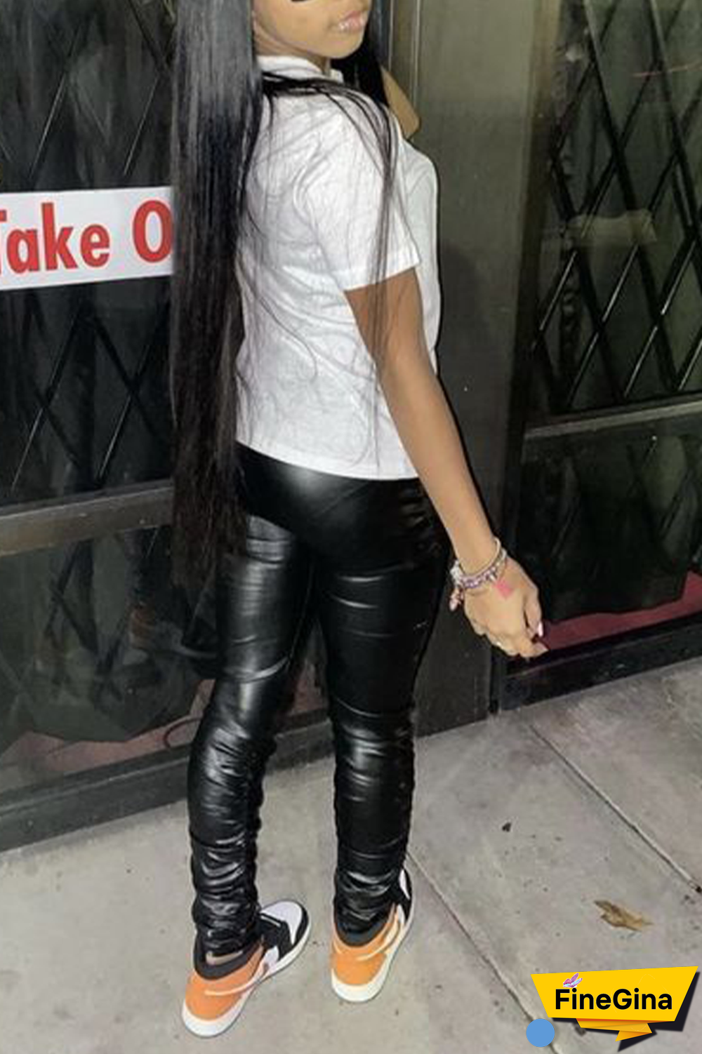 Black Street Lips Printed Patchwork O Neck T-Shirts