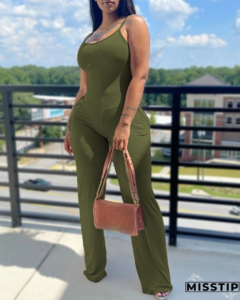Printed Solid Color Straps Jumpsuit