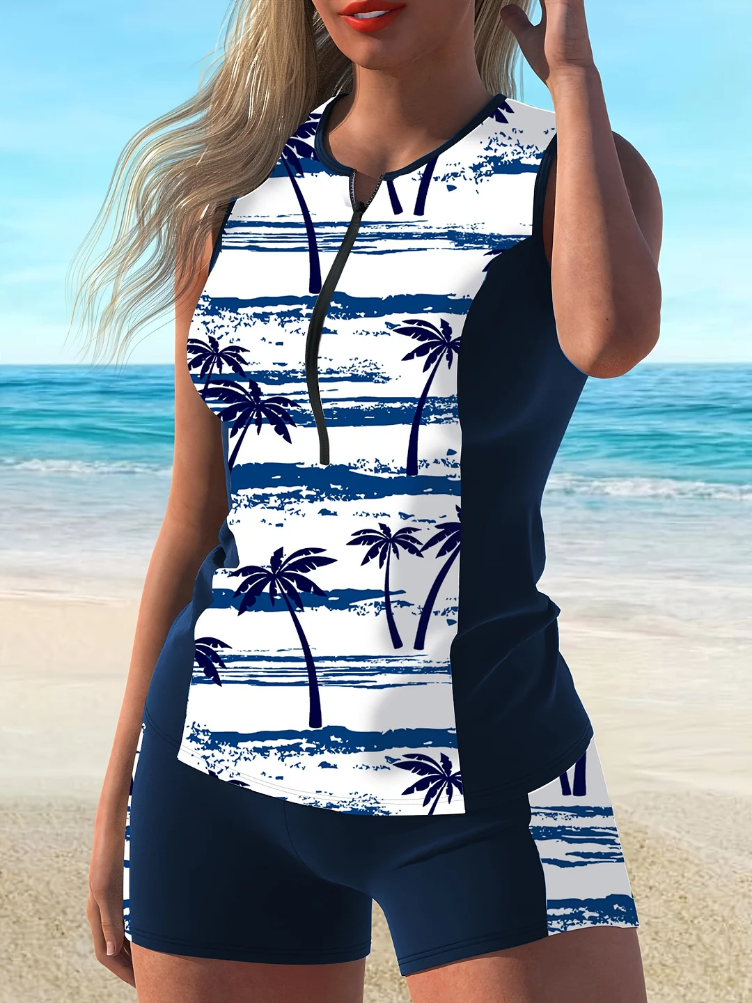 Women's Tankini Swimsuit With Palm Tree Print, Ladies Bathing Suit | IFYHOME