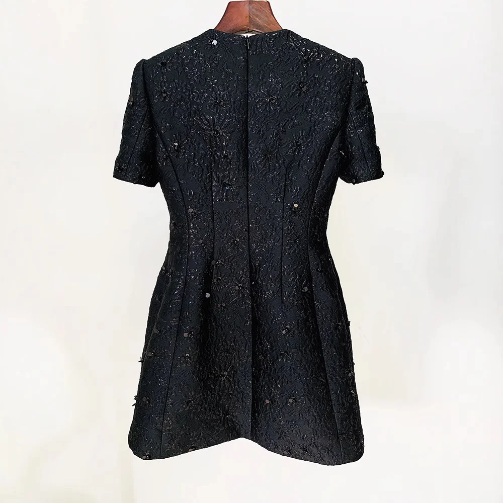 Nigikala Nigikala New Star Fashion Rosy Series Of Brocing Heavy Industry Nails Short Sleeve Dress