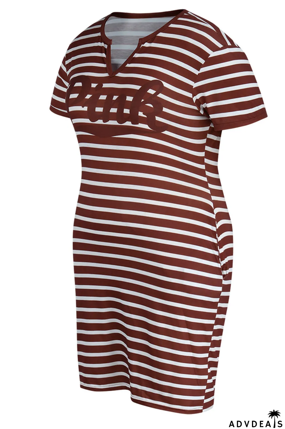Red Casual Striped Print Patchwork V Neck Straight Plus Size Dresses