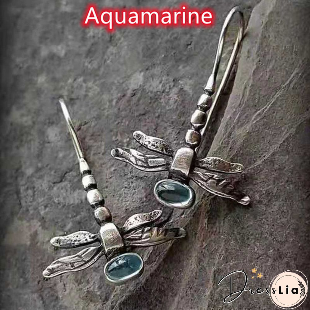 Luxurious Fashion Wedding Jewelry for Women Earring Exquisite Dragonfly 925 Sterling Silver Natural Aquamarine Colors Diamond Earrings Gorgeous Woman Engagement Anniversary Party Accessories Fine Gift