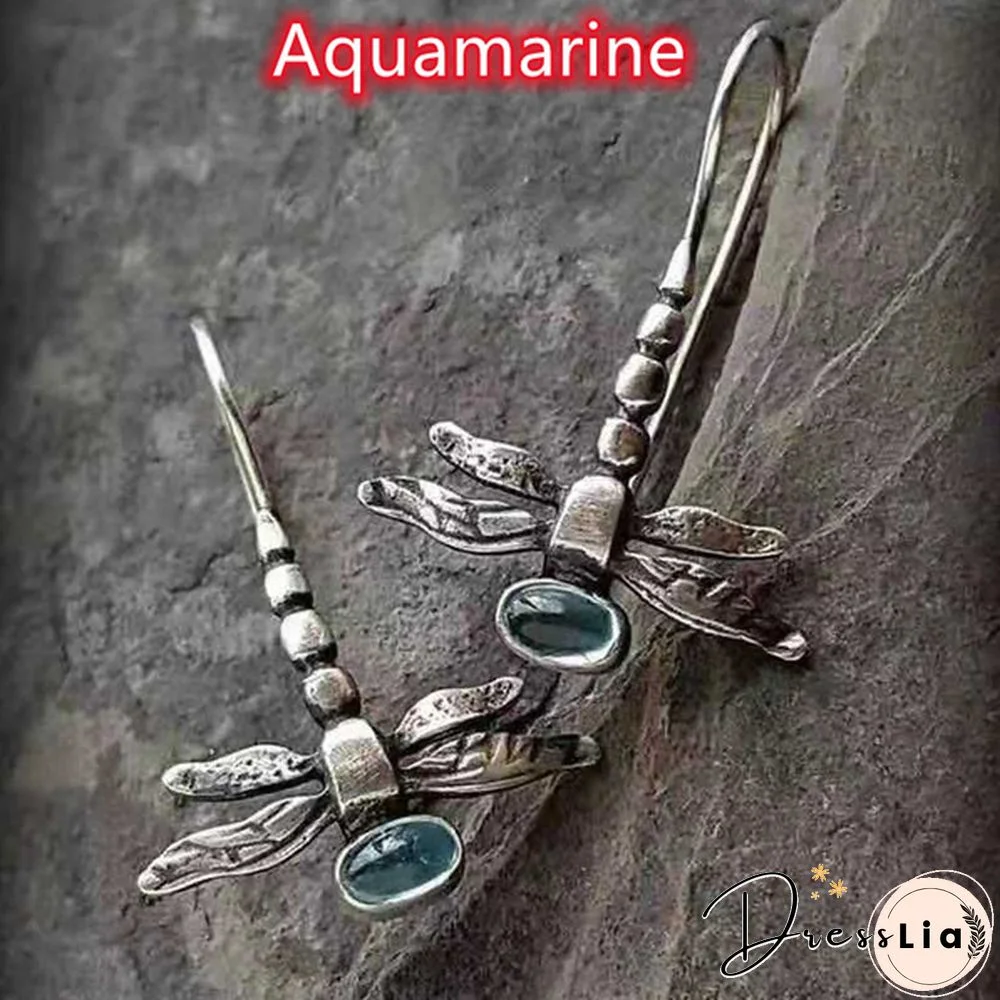 Luxurious Fashion Wedding Jewelry for Women Earring Exquisite Dragonfly 925 Sterling Silver Natural Aquamarine Colors Diamond Earrings Gorgeous Woman Engagement Anniversary Party Accessories Fine Gift