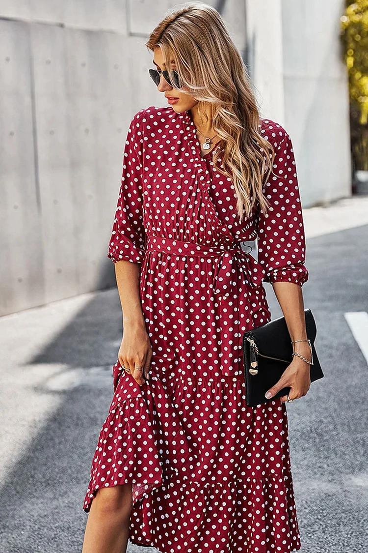 Luditu Midi Dress, Ruffle Polka Dot in Red