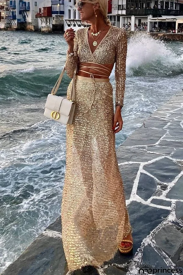 Mykonian Evenings Lace-up Sequins Dress Suits