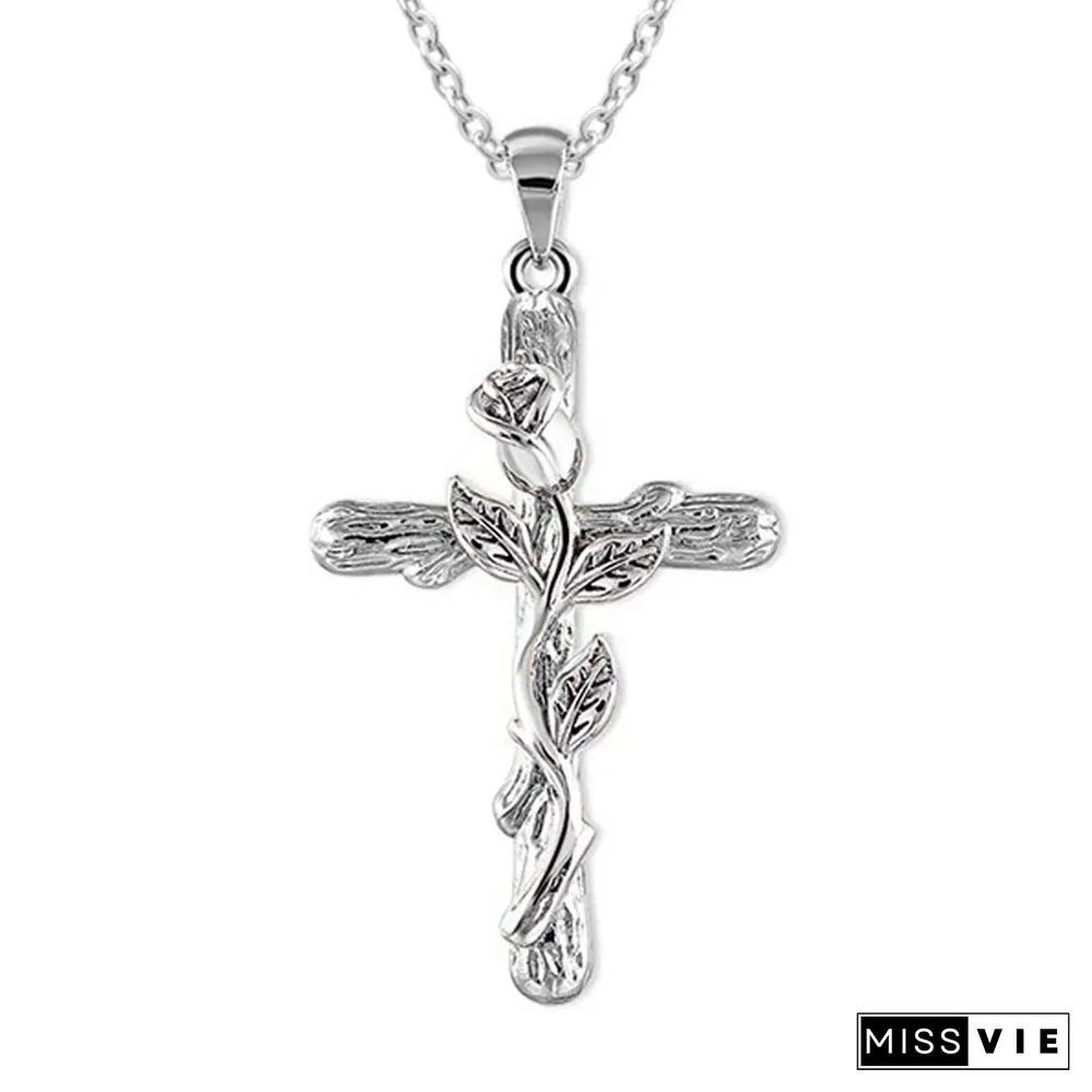 Colors Natural Flower Plant Cross Pendant Chain Necklace Jewelry Gift for Women
