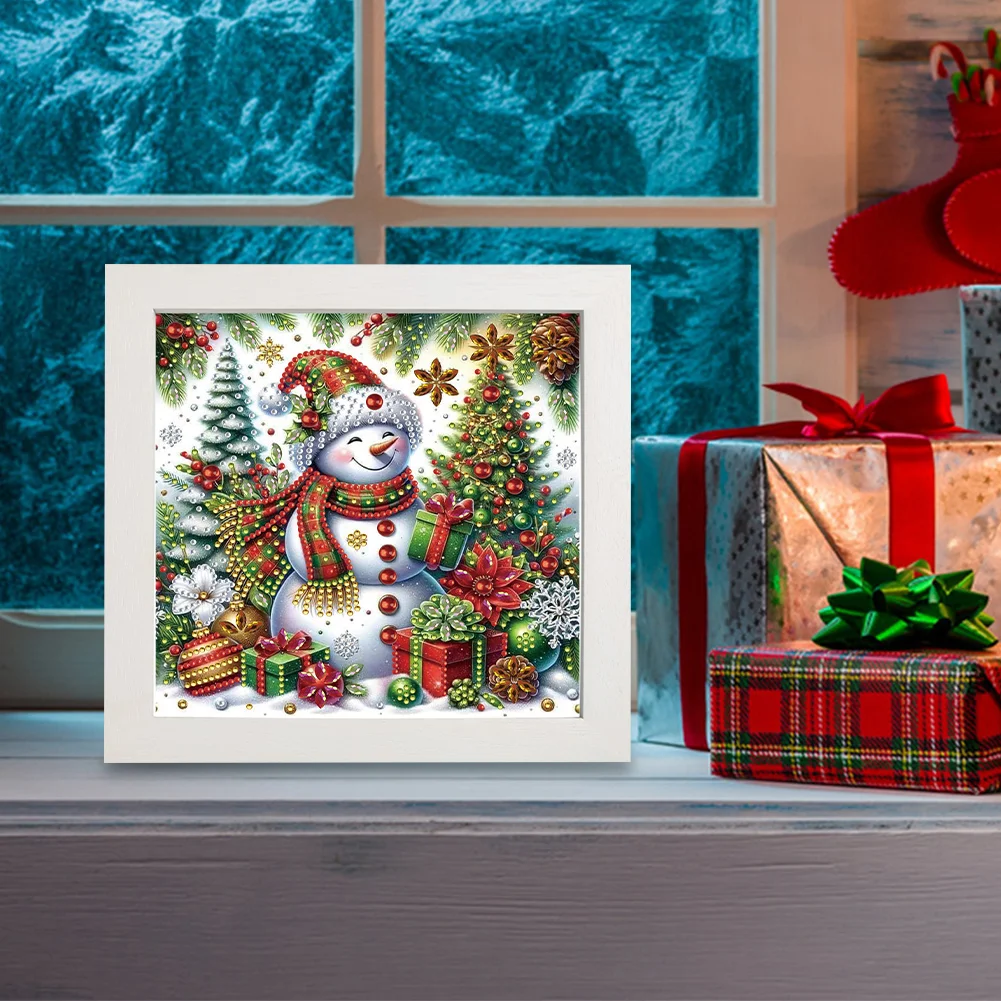 5D DIY Partial Special Shaped Drill Diamond Painting Xmas Snowman Home Kit 19.2x19.2cm【With Frame】