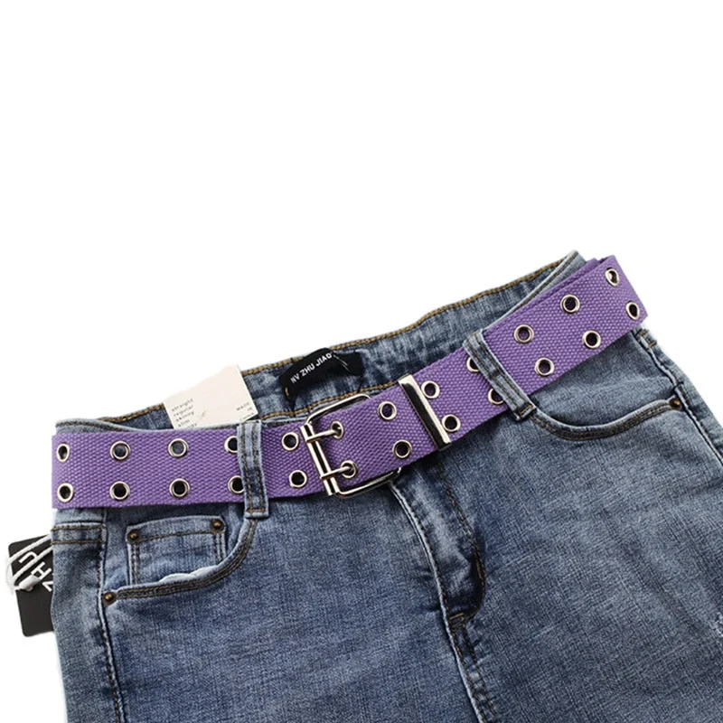 Harajuku Wide Belt Canvas Web Double Grommet Hole Buckle Belt Female Male Hot Waist Strap Belts for Women Men Jeans