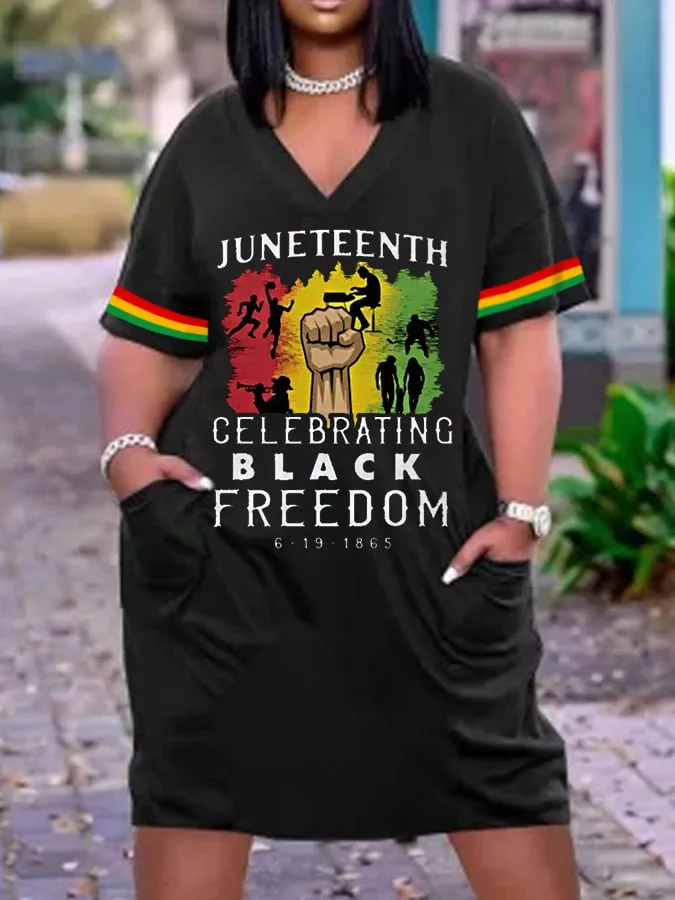 Women's Celebrating Black Freedom Casual V-Neck Dress