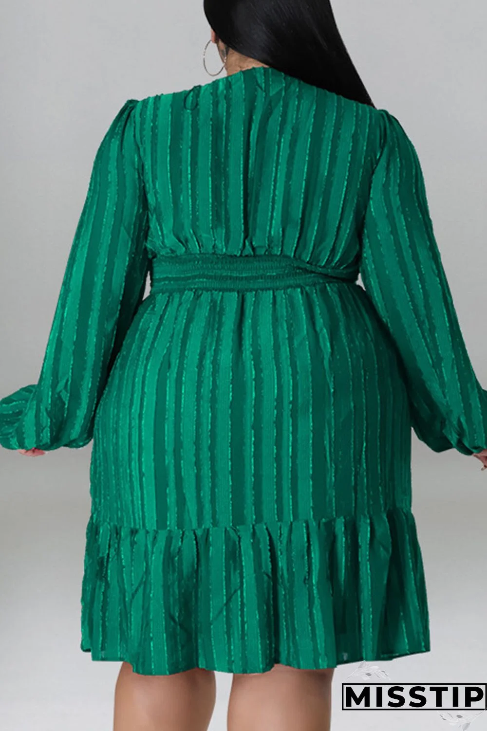 Green Casual Solid Patchwork Fold V Neck Straight Dresses