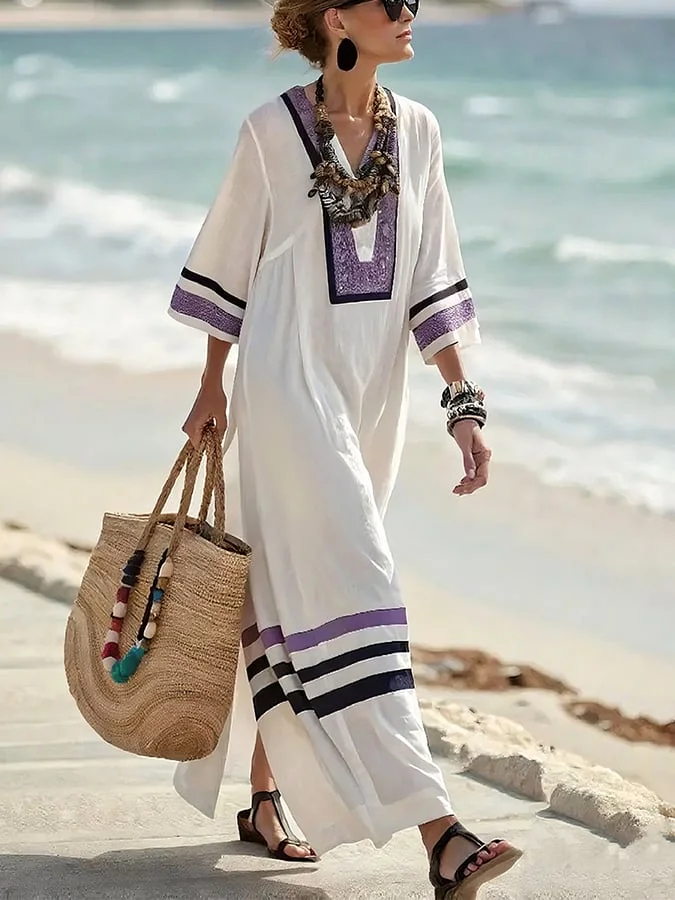 Women'S Loose Striped Print Dress 