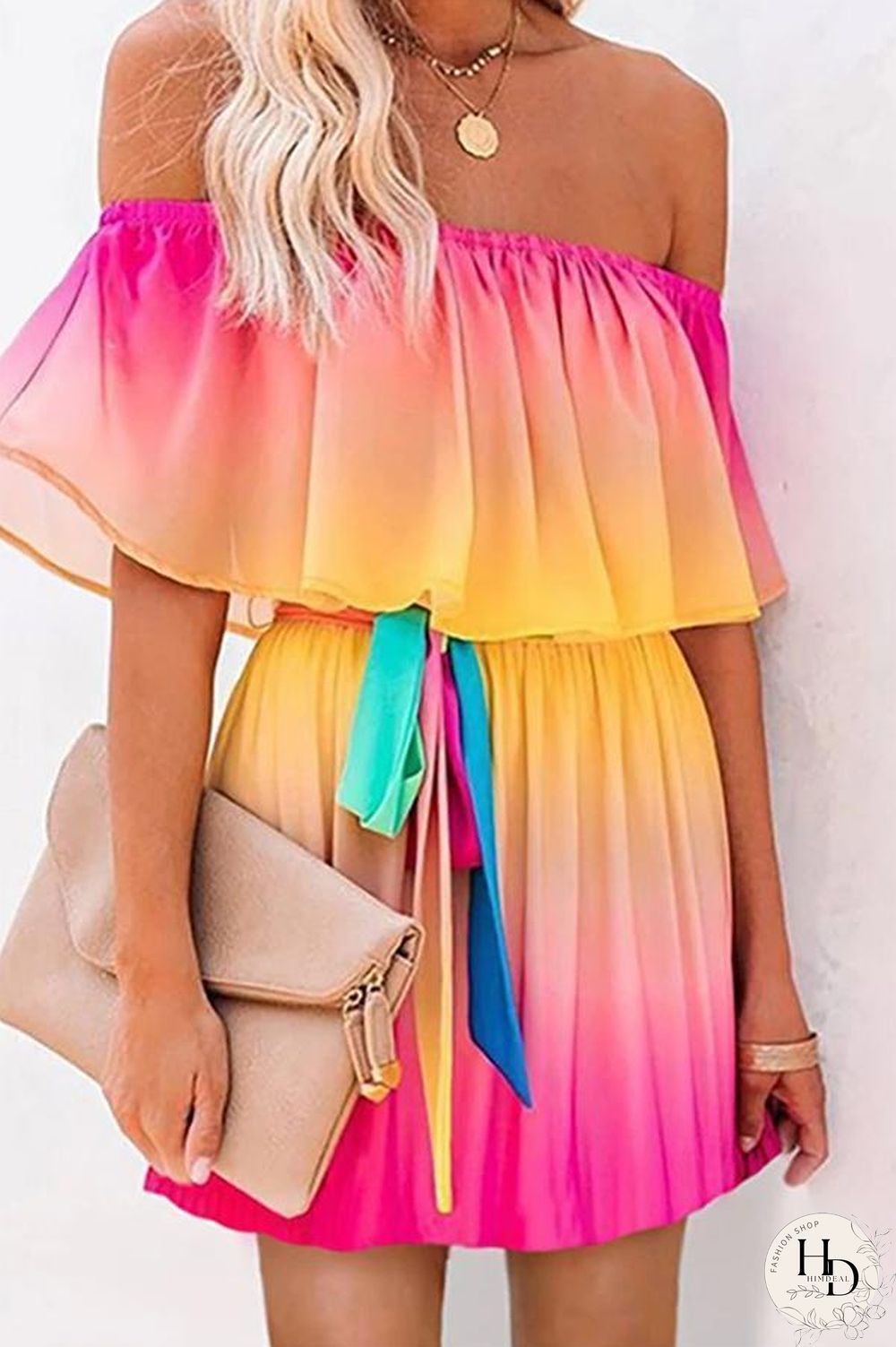 Off Shoulder Print Mini Dress P13635