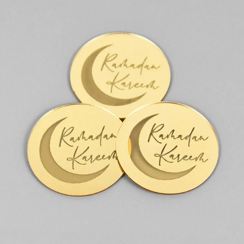 5/10pcs Eid Mubarak Acrylic Cupcake Topper Gold Ramadan Kareem Cake Topper Islamic Muslim Festival Party Cake DIY Decorations