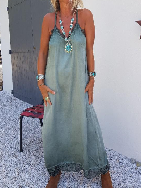 Grey Boho V Neck Sleeveless Dresses