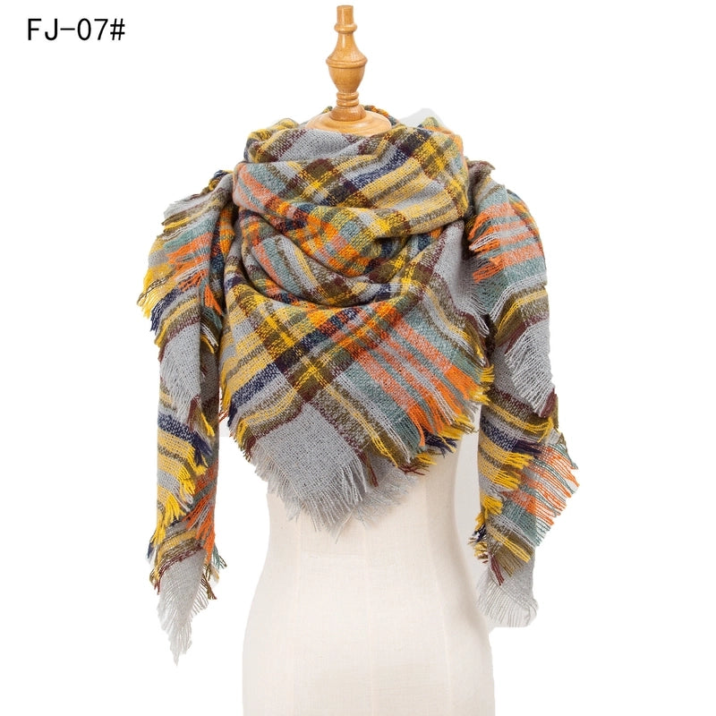 Hot Factory Direct Supply Autumn And Winter New Thickened Warm Circle Yarn Bristle Plaid Square Scarf For Women