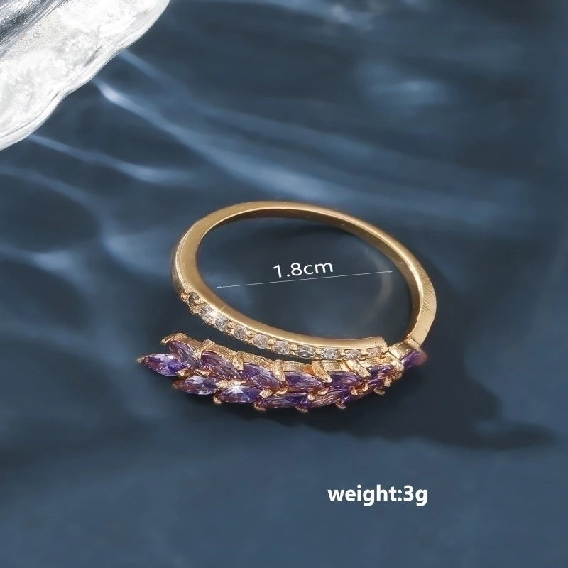 Minimalist Classic Style Grain Copper Inlay Zircon Open Rings