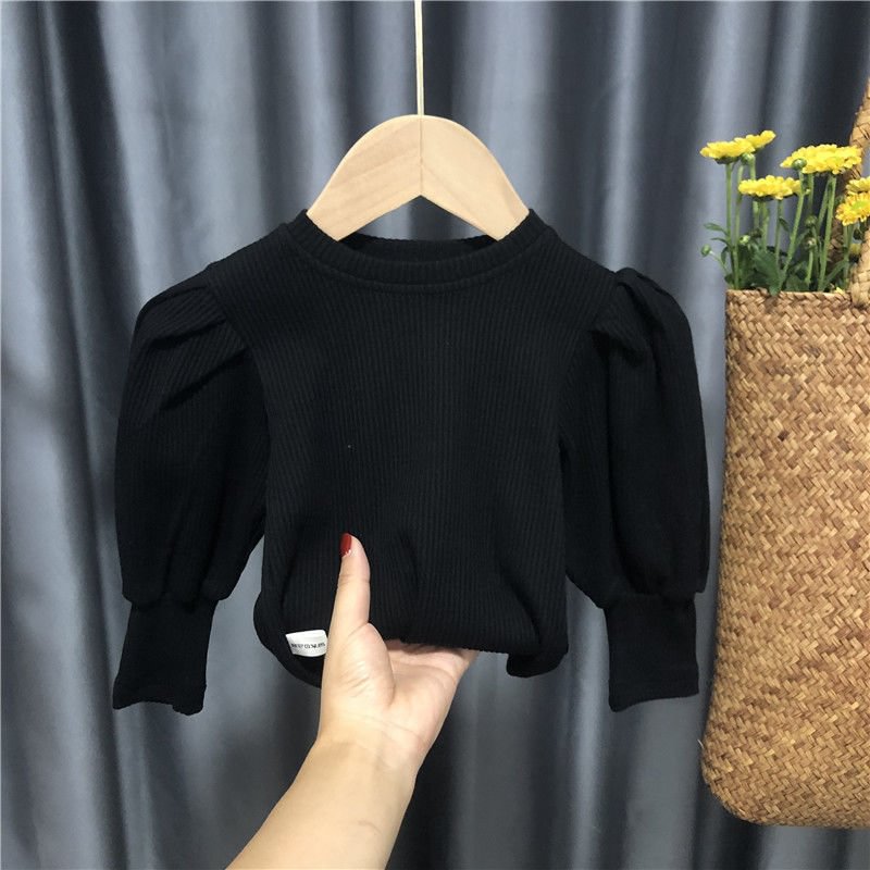 2021 Baby Toddler Teenage Girls Sweaters Tops Spring Autumn Long Puff Sleeve Knitted Kids Sweater For Girl Children's Clothes