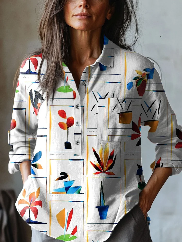 Women's  Art  Print Casual Cotton And Linen Shirt
