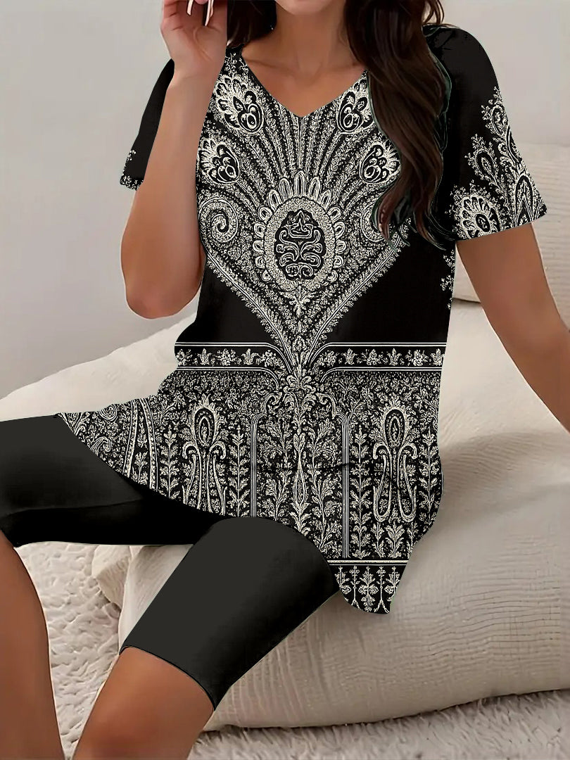 Women Long Sleeve V-neck Graphic Floral Printed Top