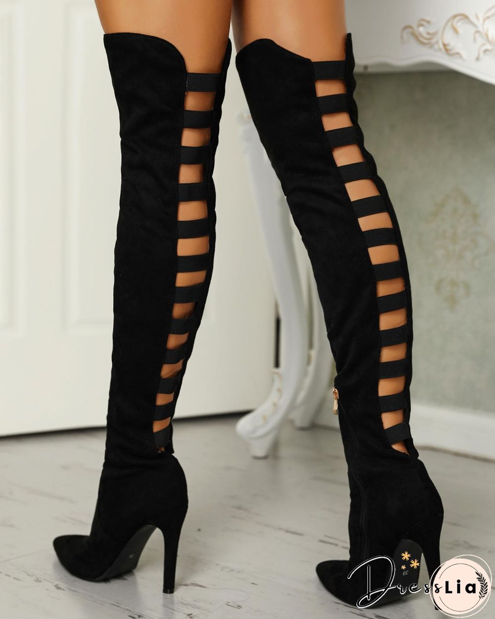 Back Ladder Cutout Knee-high Stiletto Boots