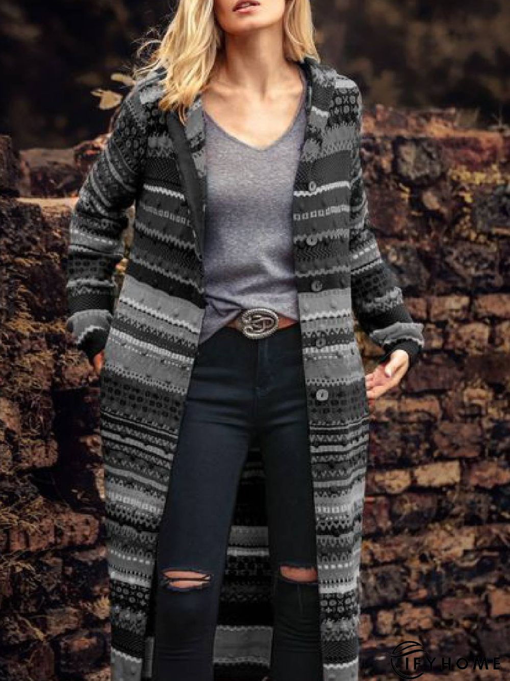 Blue Casual Long Sleeve Sweater coat | IFYHOME