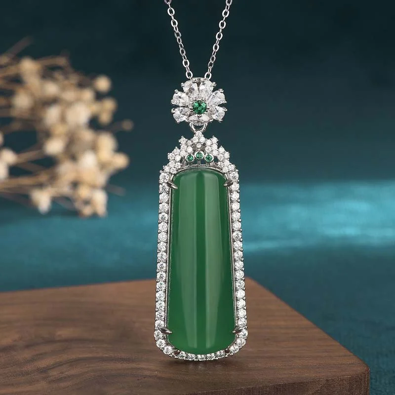 Cyan Jade Longevity Necklace Pendant