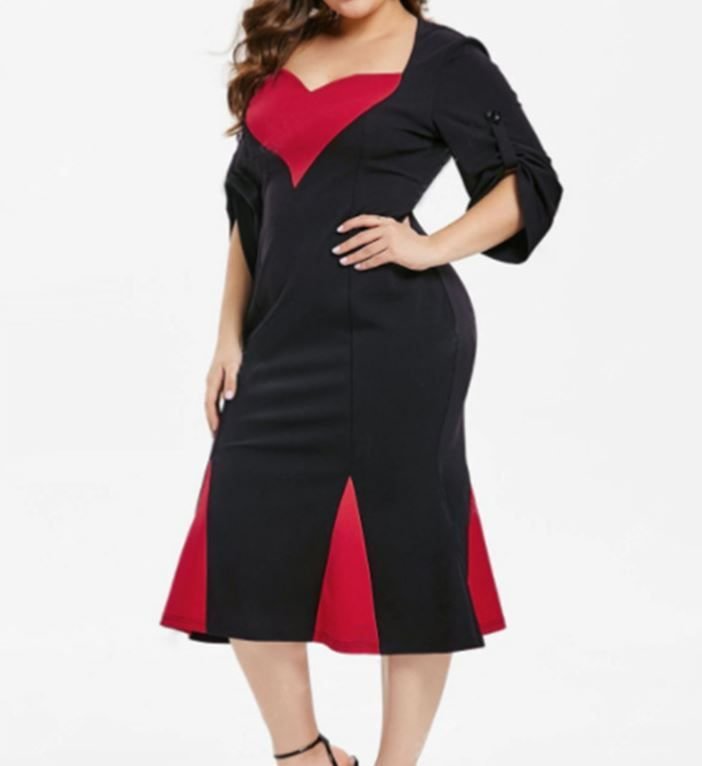 Plus Size Long-Sleeve Midi Sheath Dress PL59- Fabulory
