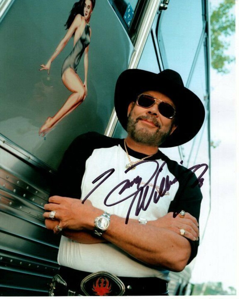 Hank williams jr. signed autographed tour bus pinup Photo Poster painting