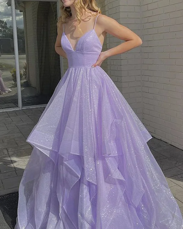 Women Sequin Fold Tulle Gown Prom Dress 