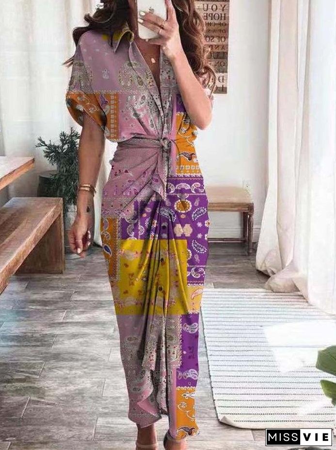 Casual Multicolor Printed Button Shirt Dress